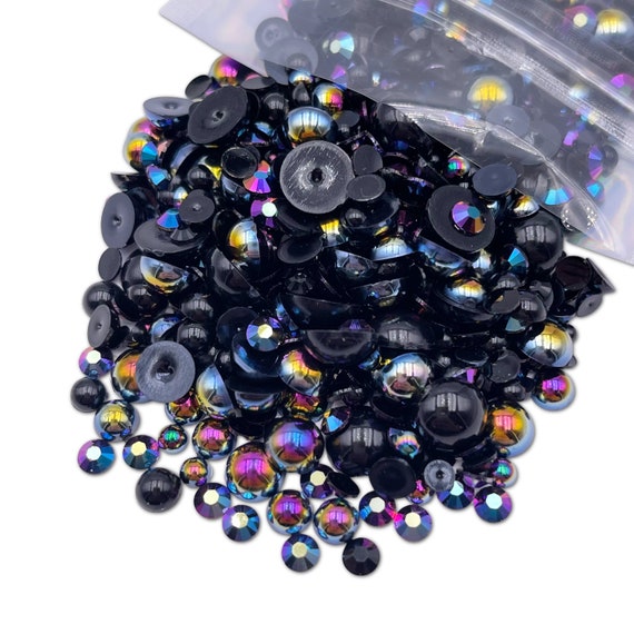 Black Hole Pearl Mix, Flatback Pearls and Rhinestone Mix, Sizes