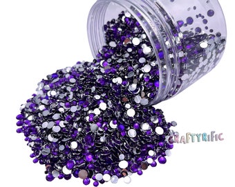 Tanzanite Mixed Size Resin Rhinestone 4oz Jar, Mixed Sized 2-5mm, Non-Hotfix, Flatback Resin Rhinestone, Bulk Rhinestone Jars