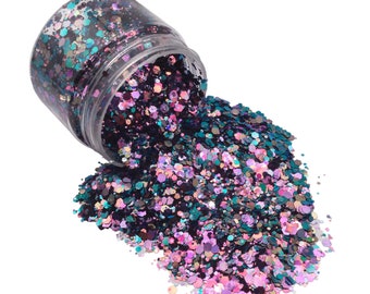 PINK PARADISE Color Shift Chunky Glitter Mix, Loose Glitter, Polyester Glitter, Solvent Resistant, Premium Quality Glitter 1oz