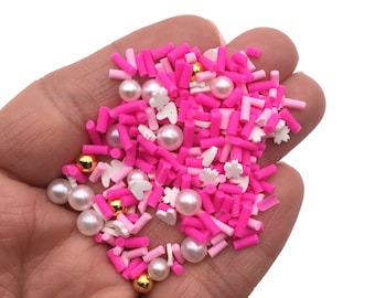 PINK VALENTINE Polymer Clay Mix, Fake Sprinkles, Clay Slices, Sprinkles for Slime and Crafts, 10g baggies