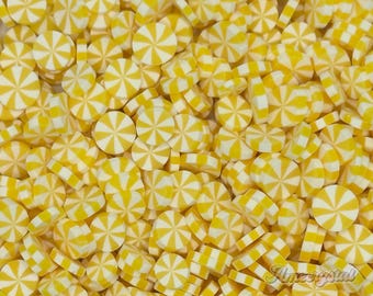 Yellow Peppermint Polymer Clay Slices, Fake Sprinkles, Slime Charms