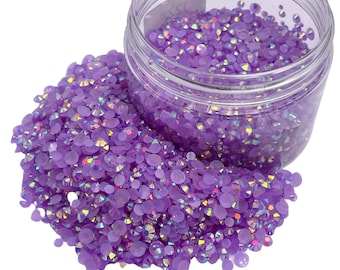 Light Amethyst AB Mixed Size Jelly Resin Rhinestone 4oz Jar, Mixed Sized 2-5mm, Non-Hotfix, Flatback Resin Rhinestone, Bulk Rhinestone Jars