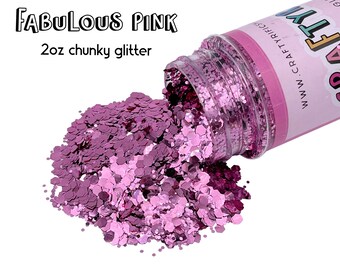 Fabulous Pink Chunky Glitter Mix 2oz Bottle, Pink Chunky Glitter, Polyester Glitter, Solvent Resistant, Premium Quality Glitter