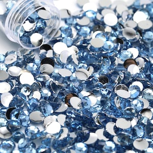 Light Sapphire Flatback Resin Rhinestones 1000pcs, Choose Size and Color 3MM, 4mm or 5mm, Faceted Resin Rhinestones, Not-Hotfix