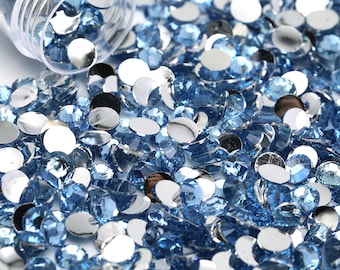 Light Sapphire Flatback Resin Rhinestones 1000pcs, Choose Size and Color 3MM, 4mm or 5mm, Faceted Resin Rhinestones, Not-Hotfix