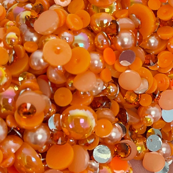 1000 Tangerine Half Pearl Beads Flat Back, Craft Scrapbooking Choose Size 