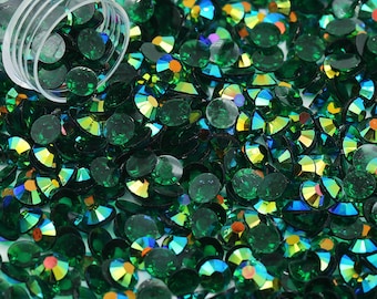 Dark Green AB Transparent Jelly Flatback Resin Rhinestones Pack of 1000, Choose Size 4mm or 5mm, Faceted Resin Rhinestones, Not-Hotfix