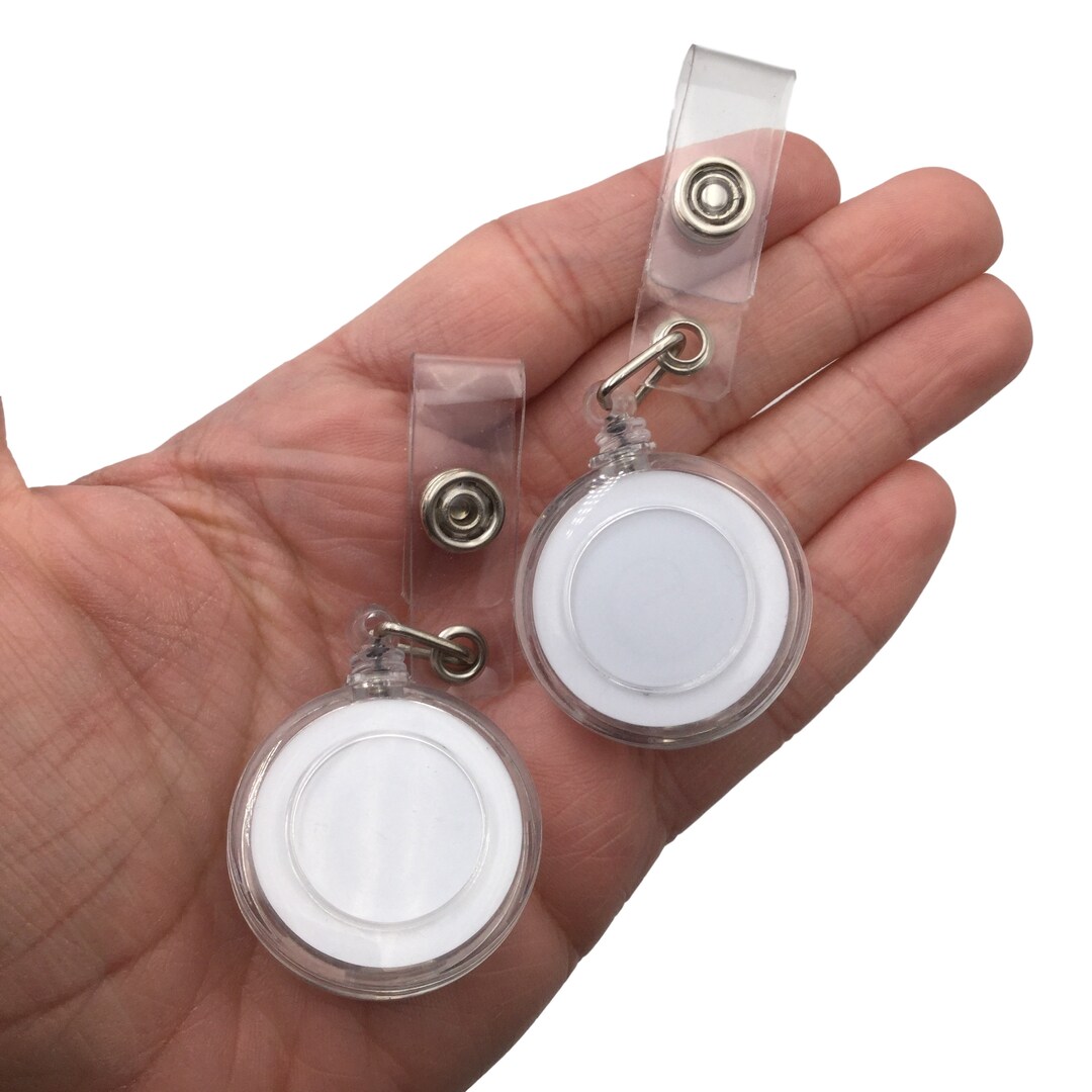 10 White Badge Reels, Belt Clip Retractable ID Holders 1 1/4 Round