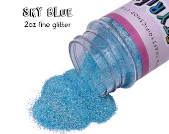 Sky Blue Fine Glitter 2oz Bottle, 1/64 Fine Glitter, Polyester Glitter, Solvent Resistant, Premium Quality Glitter