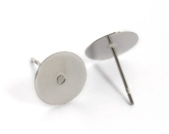 20 pcs Stainless Steel 10mm Flat Round Blank Peg Stud Earring Settings