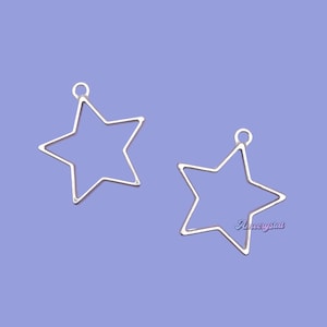 2 Silver Star Open Bezel Pendant, Resin Charms, Resin Bezels, Alloy Open Back Bezel Pendants, DIY UV Resin