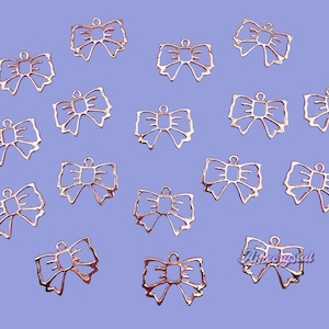 2 Rose Gold Bow Open Bezel Pendant, Resin Charms, Resin Bezels, Alloy Open Back Bezel Pendants, DIY UV Resin - C223B