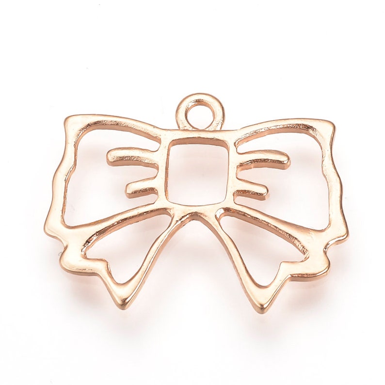 2 Rose Gold Bow Open Bezel Pendant DIY UV Resin C223B Resin Charms Alloy Open Back Bezel Pendants Resin Bezels