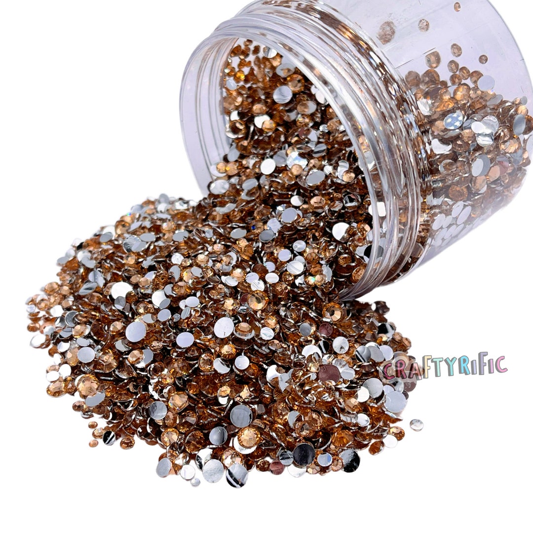 Mix Size Rhinestone Rose Gold Mixed Size Resin Rhinestone 4oz Jar, Mixed Sized 2-5mm, Non ...