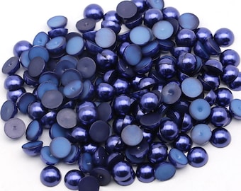 Navy Blue Flat Back Pearls, Choose Size, 3mm, 4mm, 5mm, 6mm, 8mm or 10mm, Not-Hotfix