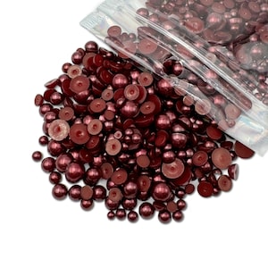 Maroon Mixed Sizes Flatback Pearl 1000 Pieces, Sizes Range 3MM-10MM, Faux Pearls Mix, Mixed Sizes