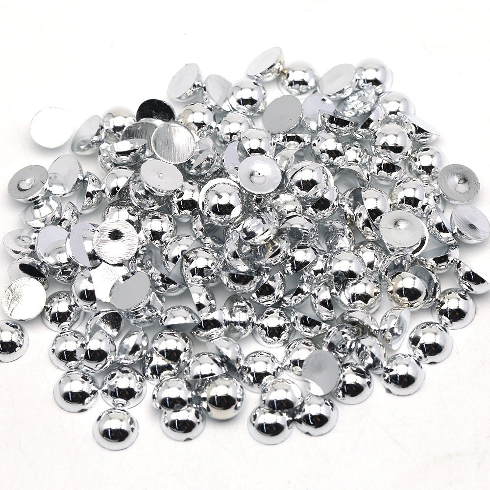 Pewter Silver Flat Back Pearls, Choose Size, 3mm, 4mm, 5mm, 6mm, 8mm or  10mm, Not-Hotfix
