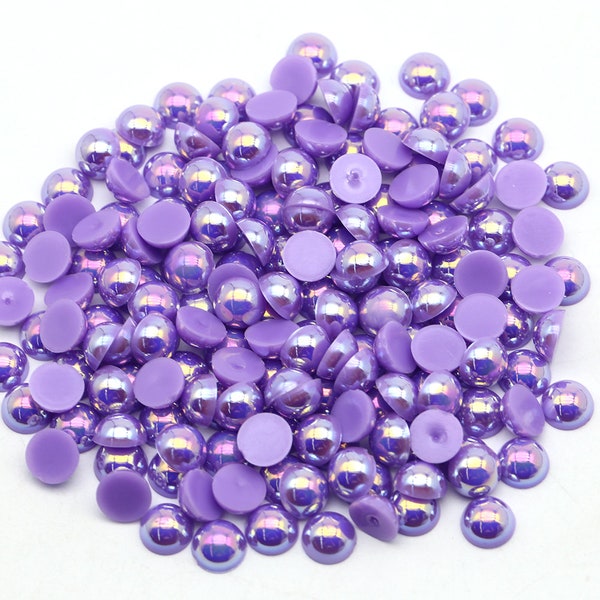 Purple AB Flat Back Pearls, Choose Size, 3mm, 4mm, 5mm, 6mm, 8mm or 10mm, Not-Hotfix