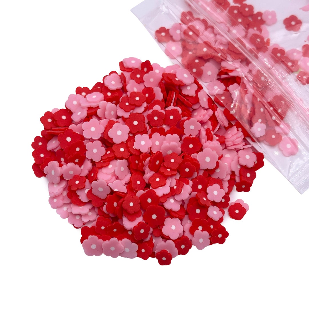 Red and Pink Flowers Polymer Clay Slices, Flower Sprinkles, Fake