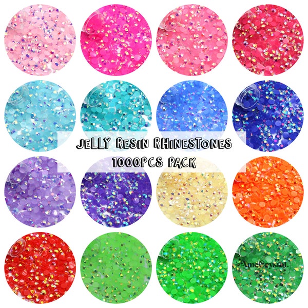 1000pcs Jelly Flatback Resin Rhinestones, Choose Size and Color, 3mm, 4mm, 5mm or 6mm, Faceted Resin Rhinestones, Not-Hotfix