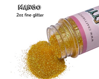 Mango Fine Glitter 2oz Bottle, Yellow Glitter, 1/64 Fine Glitter, Polyester Glitter, Solvent Resistant, Premium Quality Glitter