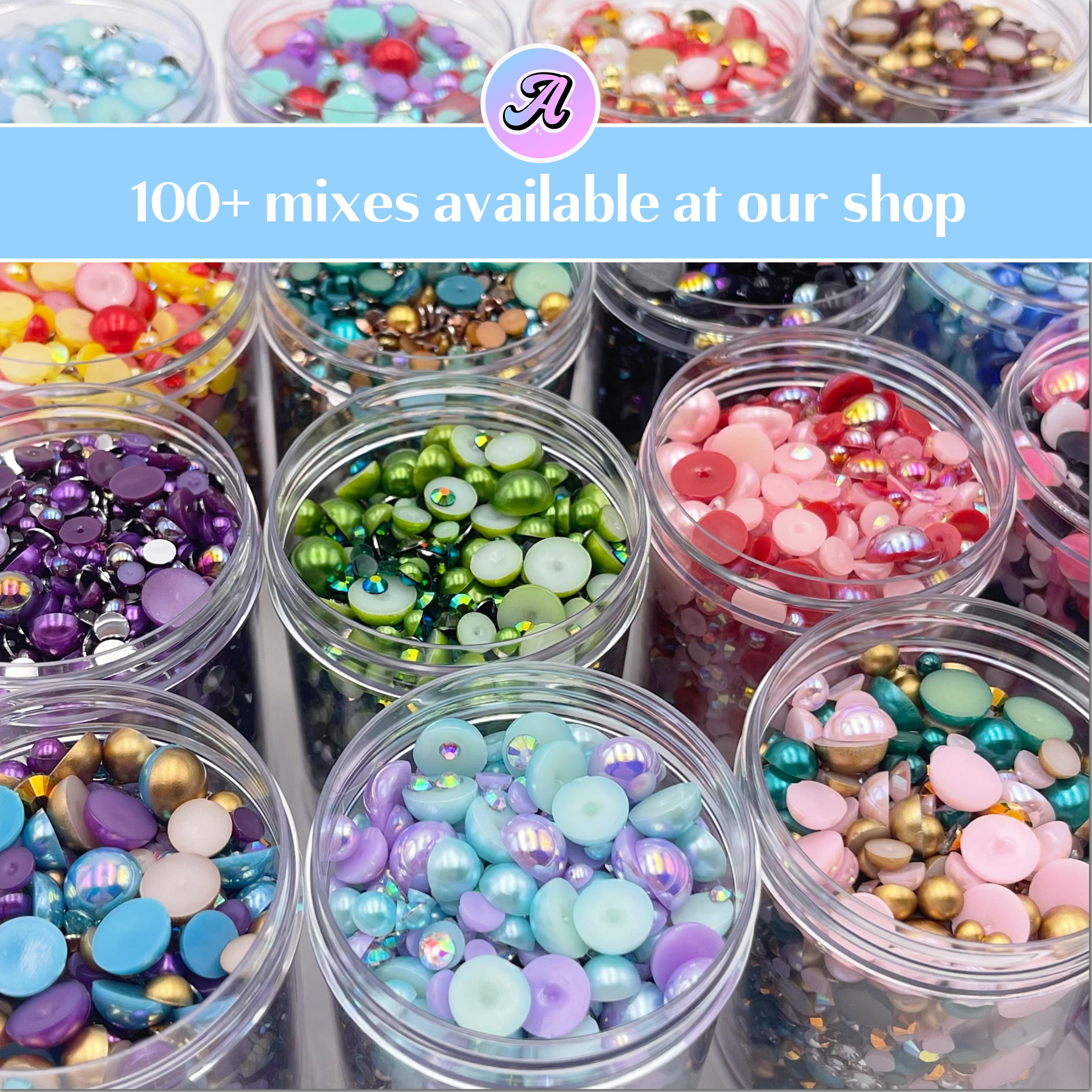 50g Assorted Purple & White Flatback Resin Rhinestones & Half Pearls - Mixed Sizes 3mm To 10mm For DIY Crafts