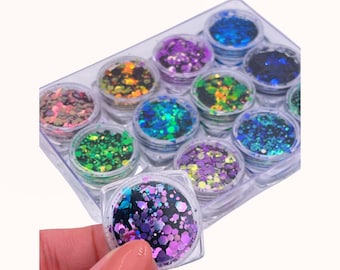 Color Changing Glitter Sampler, Solvent Resistant, Mixed Size Chunky Mix, Polyester Glitter Mixes