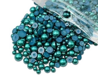 Emerald Green Mixed Sizes Flatback Pearl 1000 Pieces, Sizes Range 3MM-8MM, Faux Pearls Mix, Mixed Sizes