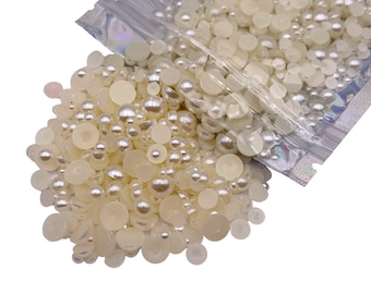 Ivory Mixed Sizes Flatback Pearl 1000 Pieces, Sizes Range 3MM-8MM, Faux Pearls Mix, Mixed Sizes