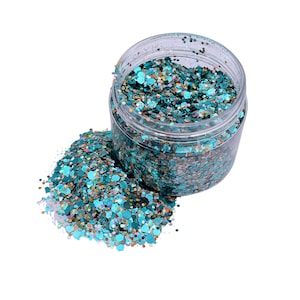 MERMAZING BLUE Chunky Glitter, Loose Glitter, Polyester Glitter, Solvent Resistant, Premium Quality Glitter for Tumblers, 1 oz Bottle