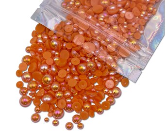 AB Orange Mixed Sizes Flatback Pearl 1000 Pieces, Sizes Range 3MM-8MM, Faux Pearls Mix, Mixed Sizes