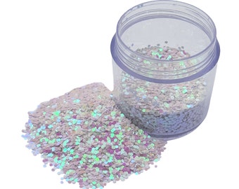 DREAMY WHITE Hex Shape Glitter 10g Jar, Loose Glitter, Polyester Glitter, Solvent Resistant, Premium Quality Glitter