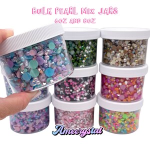 Bulk Pearl Mix Jars, Flatback Pearl and Rhinestones Mixes in 6oz or 8oz