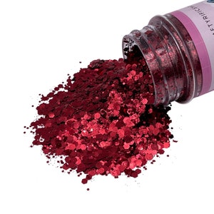 Burgundy Chunky Glitter Mix, Chunky Glitter, Polyester Glitter, Solvent Resistant, Premium Quality Glitter, 1oz Resealable Bag