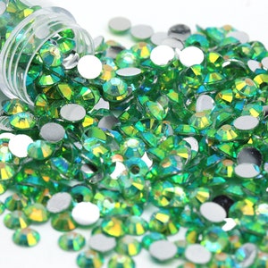 Peridot AB Flatback Resin Rhinestones, 1,000pcs Bag, Choose Size and Color 3mm, 4mm or 5mm, Faceted Resin Rhinestones, Not-Hotfix