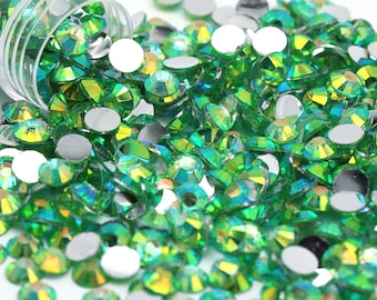 Peridot AB Flatback Resin Rhinestones, 1,000pcs Bag, Choose Size and Color 3mm, 4mm or 5mm, Faceted Resin Rhinestones, Not-Hotfix