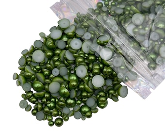 Olive Green Mixed Sizes Flatback Pearl 1000 Pieces, Sizes Range 3MM-8MM, Faux Pearls Mix, Mixed Sizes