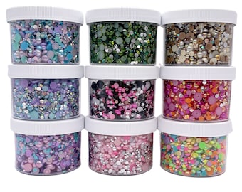 Bulk Pearl Mix Jars, Flatback Pearl and Rhinestones Mixes in 6oz or 8oz