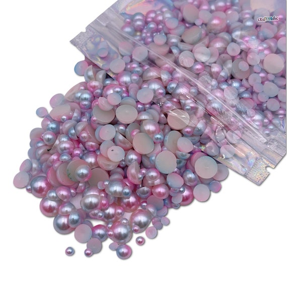 Mardi Gras Pearl Mix, Flatback Pearls and Rhinestone Mix, Sizes Range  3MM-6MM, Flatback Jelly Resin, Faux Pearls Mix, Mixed Sizes