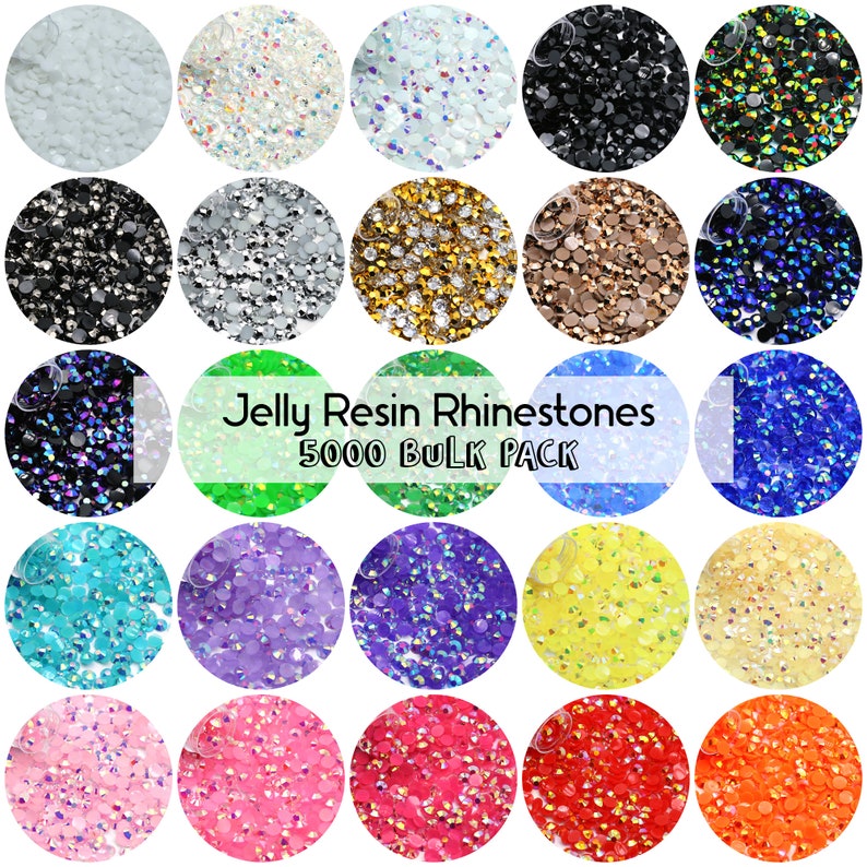 BULK Jelly Resin Rhinestones 5000pcs/3000pcs, Choose Size and Color, 3mm, 4mm or 5mm, Faceted Resin Rhinestones, Non-Hotfix 