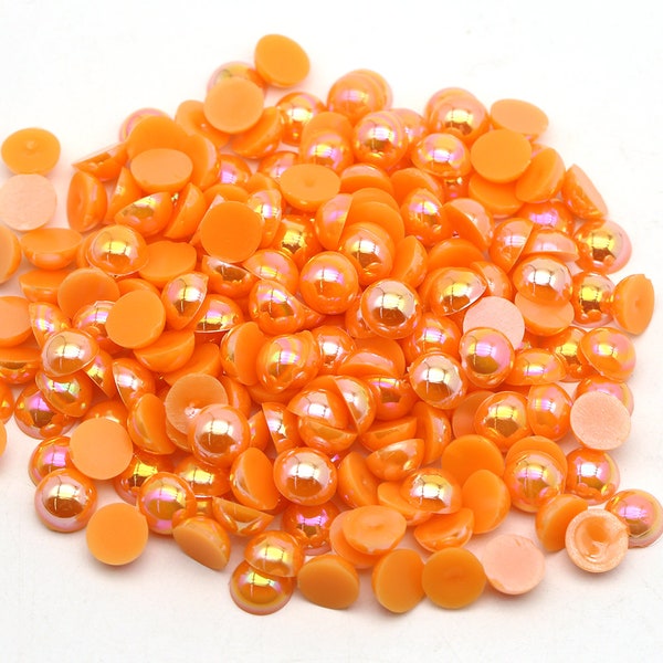 Orange AB Flat Back Pearls, Choose Size, 3mm, 4mm, 5mm, 6mm, 8mm or 10mm, Not-Hotfix