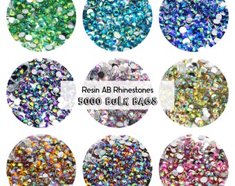 5000 BULK AB Flatback Resin Rhinestones, Choose Size and Color 4mm or 5mm, Faceted Resin Rhinestones, Not-Hotfix