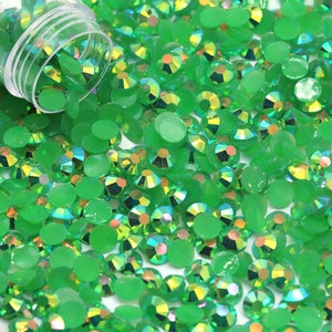 Dark Green AB Jelly Flatback Resin Rhinestones Pack of 1000, Choose Size 2mm, 3mm, 4mm or 5mm, Faceted Resin Rhinestones, Not-Hotfix