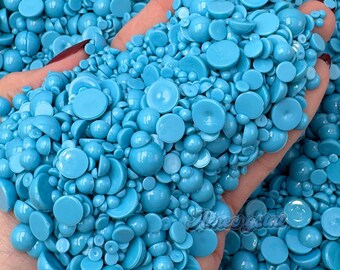 Opaque Turquoise Blue Mixed Sizes Flatback Pearl 1000 Pieces, Sizes Range 3MM-10MM, Faux Pearls Mix, Mixed Sizes