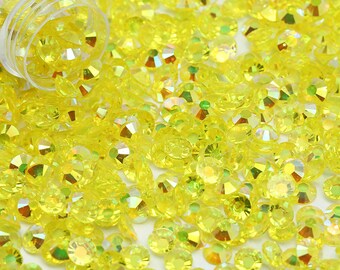 Citrine Yellow AB Transparent Jelly Flatback Resin Rhinestones Pack of 1000, Choose Size 4mm or 5mm, Faceted Resin Rhinestones, Not-Hotfix