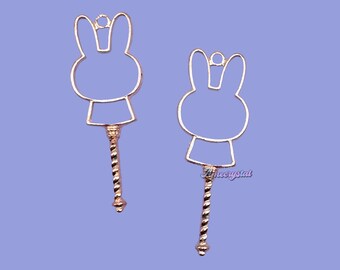 2 Rose Gold Bunny Key Open Bezel Pendant, Resin Charms, Resin Bezels, Alloy Open Back Bezel Pendants, DIY UV Resin - C217