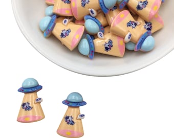 5 Spaceship Cabochons, Kawaii Flat Back Cabochon, Cute Cabochon