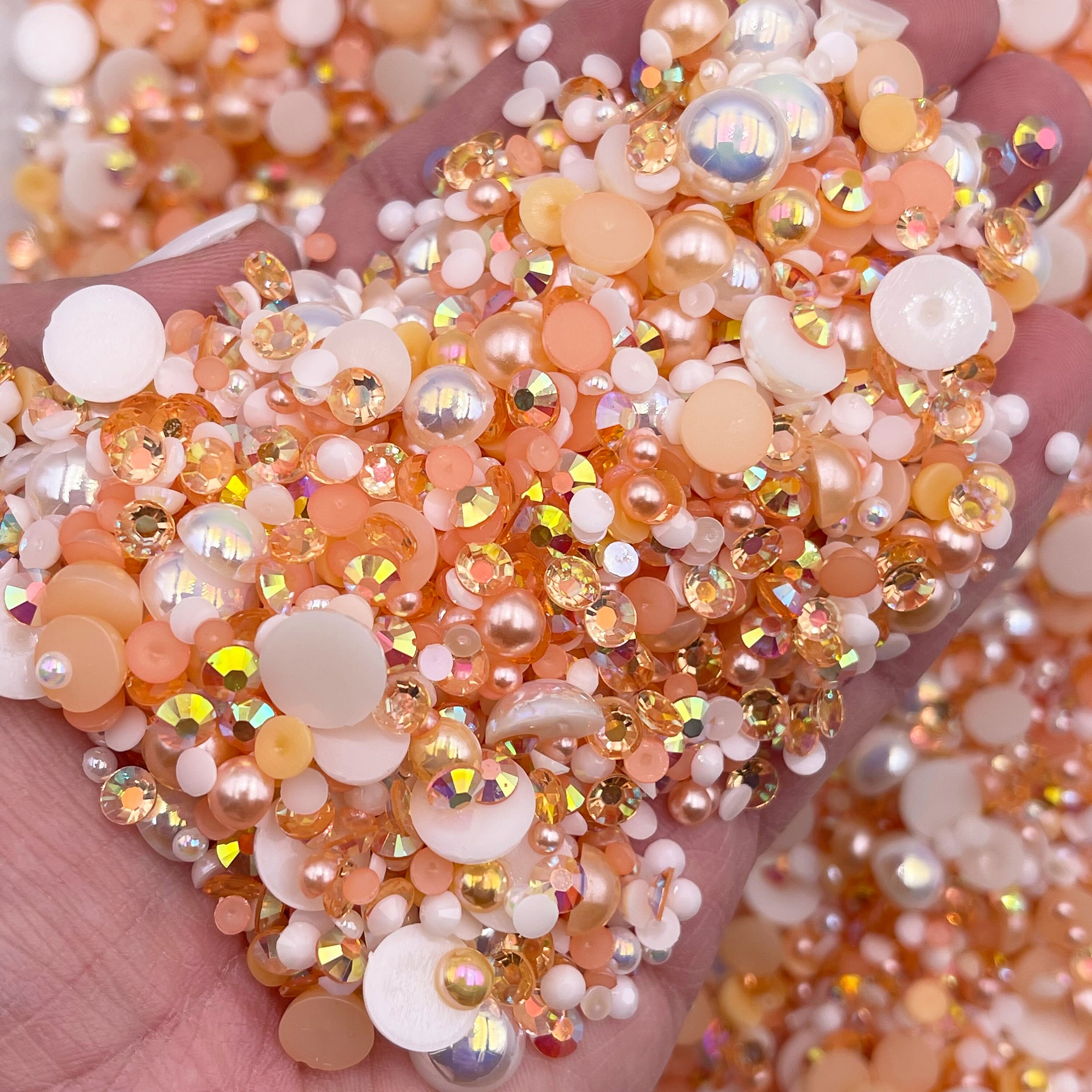 Creamsicle Pearl Mix, Flatback Pearls and Rhinestone Mix, Sizes Range 3MM-10MM, Flatback Jelly Resin, Faux Pearls Mix