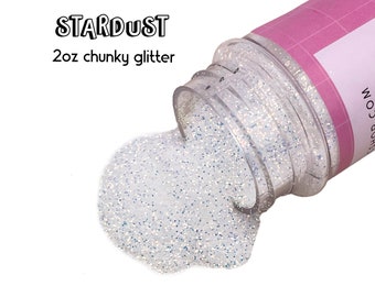 Stardust Fine Glitter 2oz Bottle, White Glitter, 1/64 Fine Glitter, Polyester Glitter, Solvent Resistant, Premium Quality Glitter