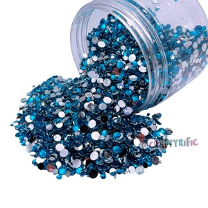 Blue Zircon Mixed Size Resin Rhinestone 4oz Jar, Mixed Sized 2-5mm, Non-Hotfix, Flatback Resin Rhinestone, Bulk Rhinestone Jars